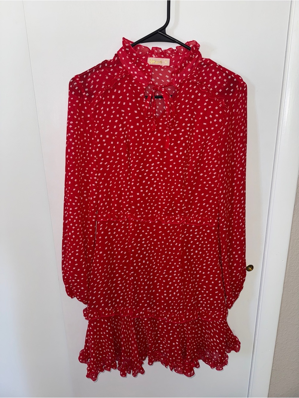 Red Ruffle Polka Dot Long-Sleeve Mini Dress